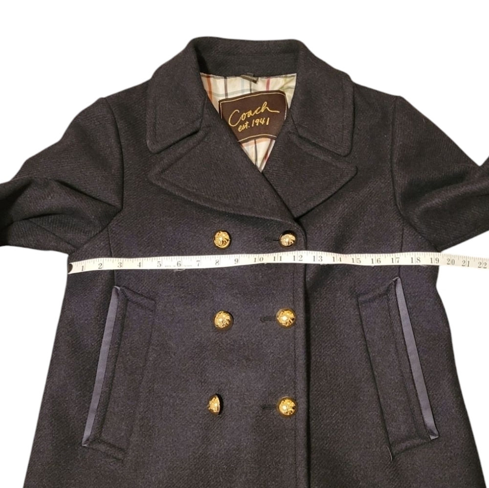 Coach 1941 Double Breasted Wool‎ Pea Coat Women's Size 10 Black w/ Gold Buttons - Picture 6 of 12